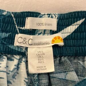 C&C California 100% linen palm print pants NWOT never worn L